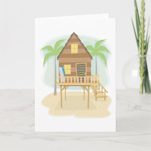 Carte Cabane de plage tropicale planches de surf et palm