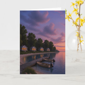 Carte Cabanes du lac d'été Coucher de soleil