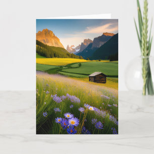 Carte Cabine De Montagne Avec Fleurs sauvages Pour Anniv