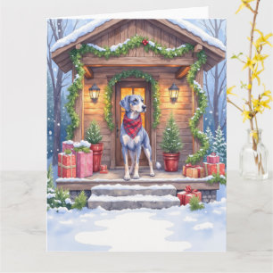 Carte Cabine de Porche Bluetick Coonhound Noël Aquarelle