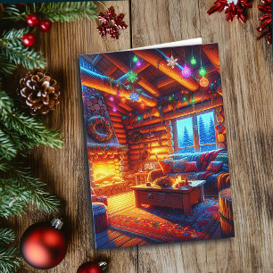 Carte Cabine en bois décoré le soir de Noël