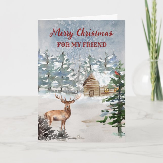 Carte Cabine rustique dans les bois Ami Joyeux Noël (Devant)
