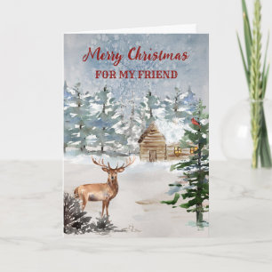 Carte Cabine rustique dans les bois Ami Joyeux Noël