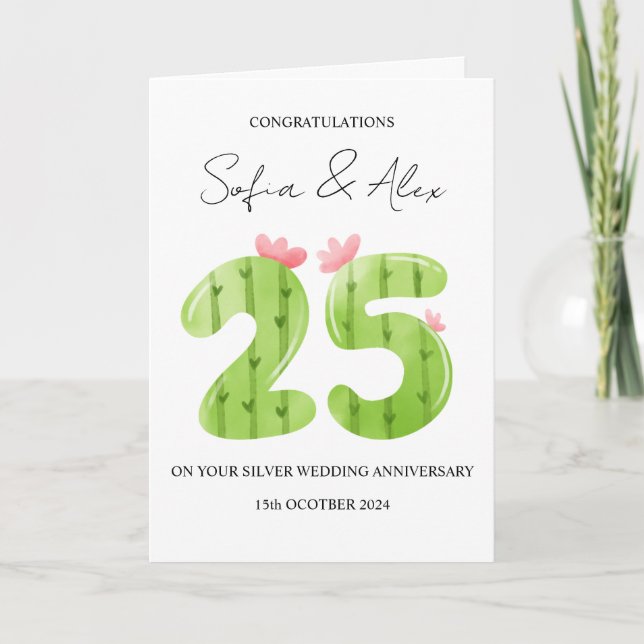 Carte Cactus 25e anniversaire mariage salutation (Devant)