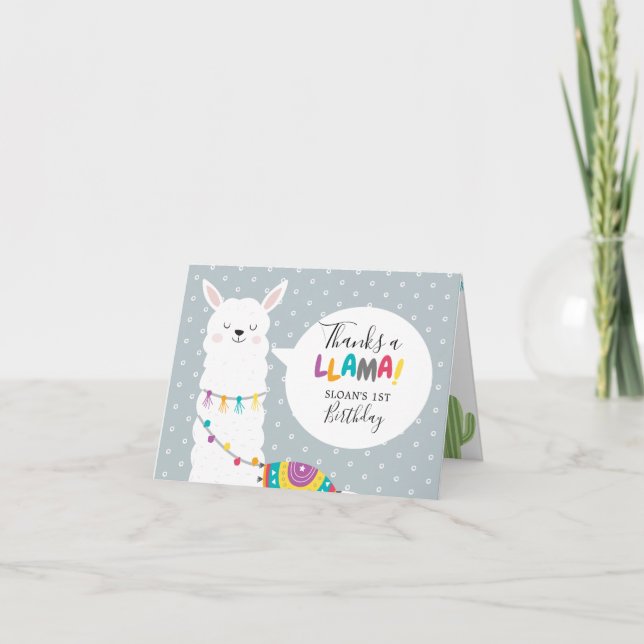 Carte Cactus Blue Llama Photo Merci (Devant)