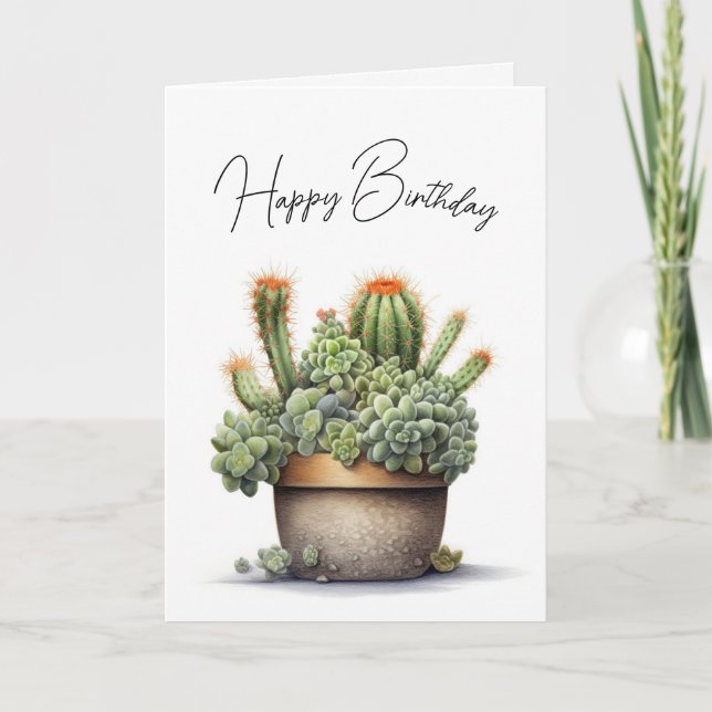 Carte Cactus d'anniversaire Plantes en Pot (Devant)
