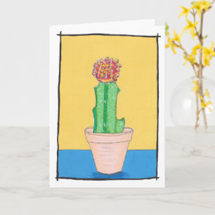 Carte Cactus de balle rouge, dessin d'art naïf, mignonne