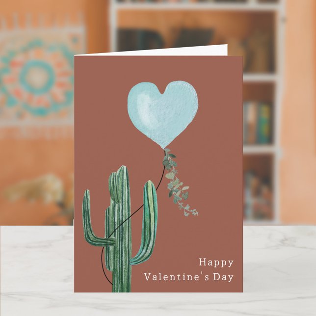 Carte Cactus Desert Pun Terracotta Blue Valentine's Day (Créateur téléchargé)