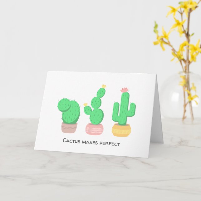 Carte Cactus En Pot - Cactus Fait Parfait Blanc (Fleur jaune)