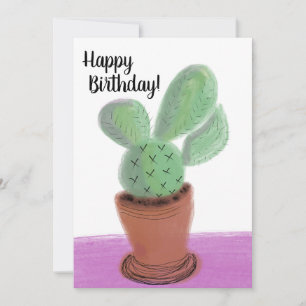 Carte Cactus en pot Joyeux Anniversaire aquarelle gribou