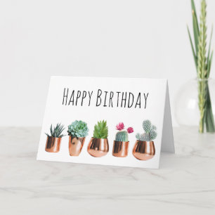 Carte Cactus et succulents dans des pots d'or Roses Anni
