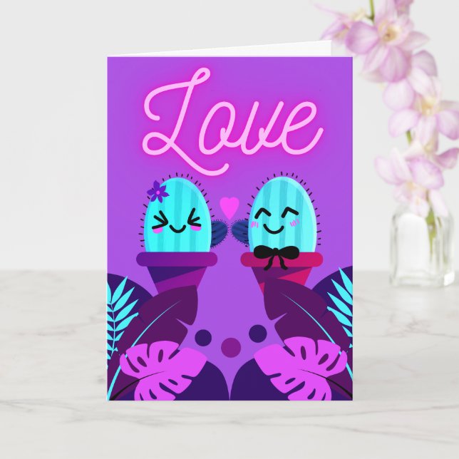 Carte cactus kawaii amour pour la Saint-Valentin (Orchidée)