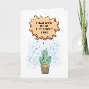 Carte Cactus mignon dans la pluie sensation de bleu épin