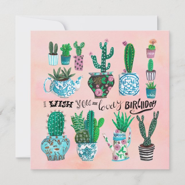 Carte Cactus mignon rose et vert anniversaire d'amateur  (Devant)