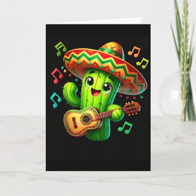 Carte Cactus Sombrero Guitare Cinco De Mayo Garçons Enfa (Devant)