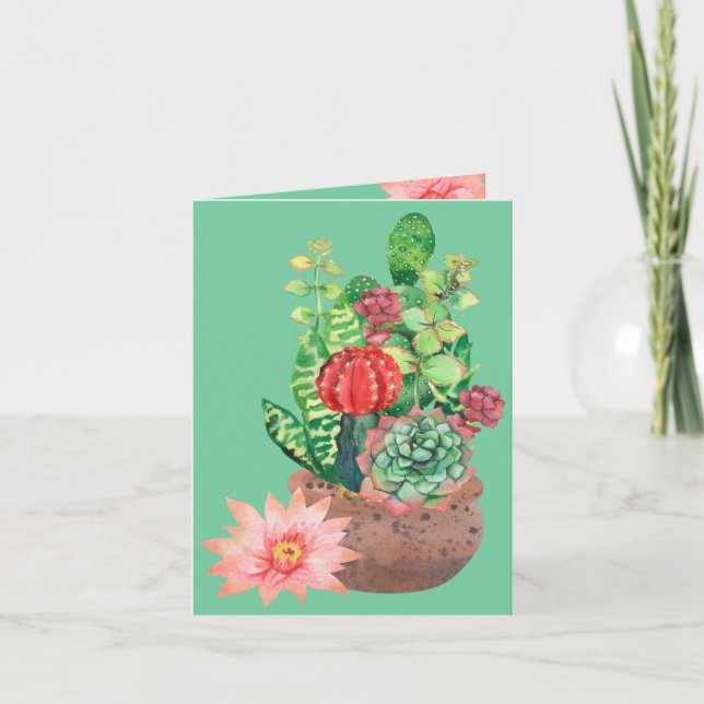 Carte Cactus, Succulentes, Fleur de Cactus, Arrangement (Devant)