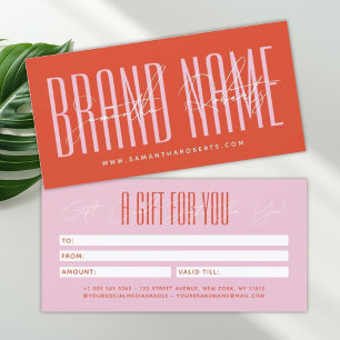 Carte cadeau à la typographie script moderne avec