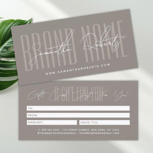 Carte cadeau à la typographie script moderne avec 