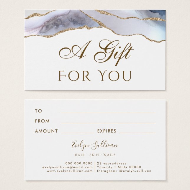 Carte cadeau Agate Bleu Blanc (Devant & derrière)