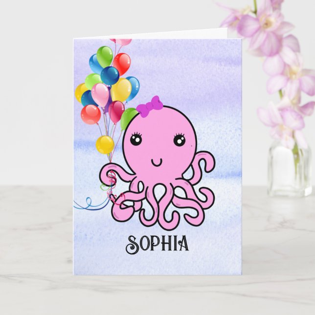 Carte Cadeau Anniversaire Personnaliser Nom Age Octopus  (Orchidée)