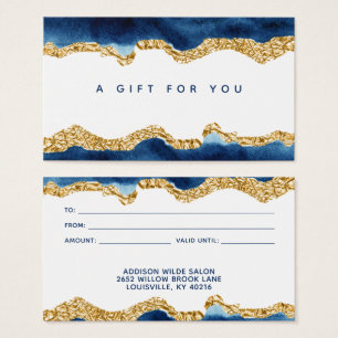 Carte Cadeau Aquarelle Bleu Marine Et Or