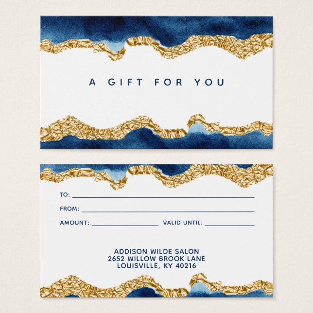 Carte Cadeau Aquarelle Bleu Marine Et Or (Devant & derrière)