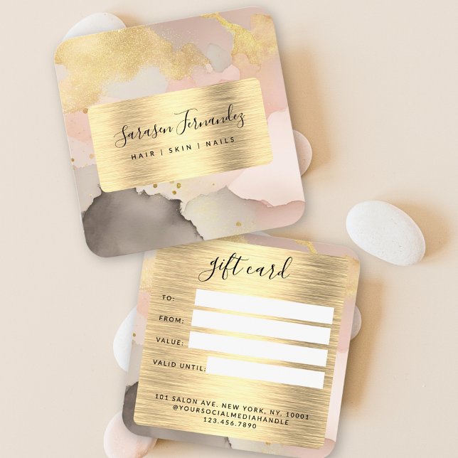 Carte cadeau Aquarelle Faux Black Gold Foil Blush (Créateur téléchargé)