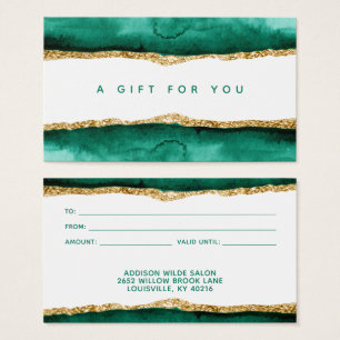 Carte Cadeau Aquarelle Vert Émeraude Et Or