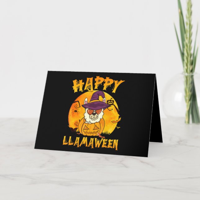 Carte Cadeau araignée | Joyeuse Llamaween Llama Sorcière (Devant)