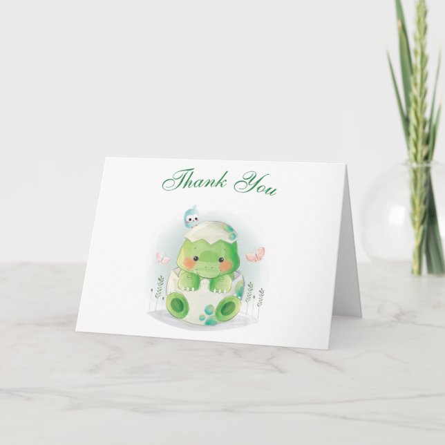 Carte Cadeau Bébé Éclosion d'Oeuf de Dinosaure Aquarelle (Devant)