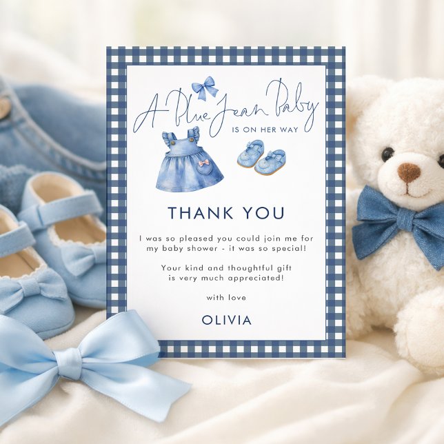Carte Cadeau Bébé Fille en Vichy Bleu Jean  (Créateur téléchargé)