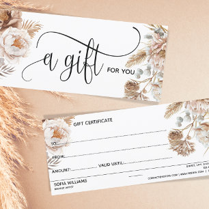 Carte cadeau Boho Modern Rose Floral Certificate