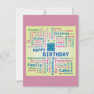 Carte cadeau boîte de nuage de mots Joyeux Anniver