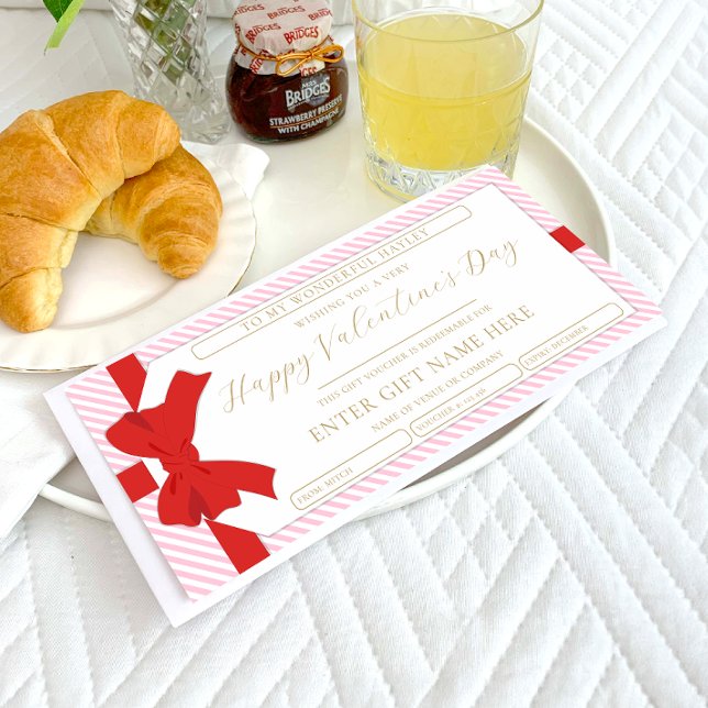 Carte cadeau Bow Pink Stripe Valentine's Day (Créateur téléchargé)