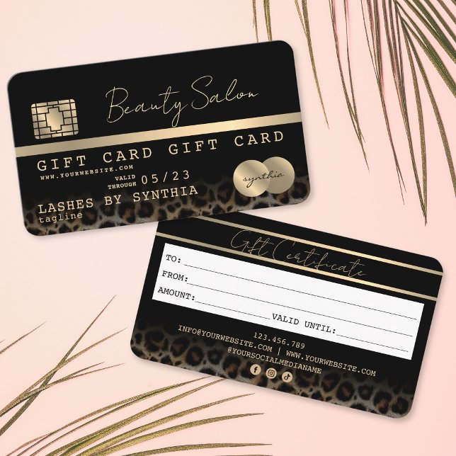 Carte Cadeau Certificat de Carte de Crédit Moderne (Modern Leopard Print Credit Card Gift Card Certificate)