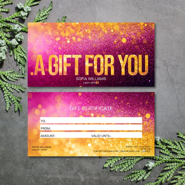 Carte-cadeau Certificat Rose Pailleté Féminin Mode (Créateur téléchargé)