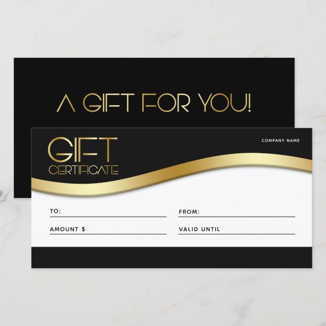 Carte cadeau Clean Business Black and Gold Wave (Devant / Derrière)