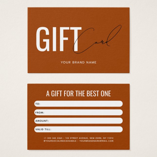 Carte cadeau client en terre cuite moderne profess (Devant & derrière)
