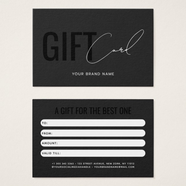 Carte cadeau client gris noir professionnel modern (Devant & derrière)