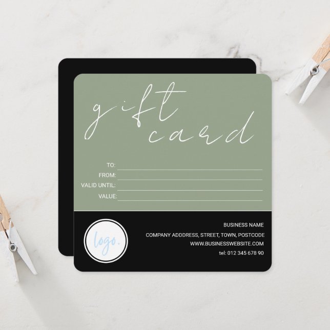 CARTE CADEAU CLIENT LOGO D'AFFAIRES VERTE ET NOIRE (Devant/Arrière en situation)