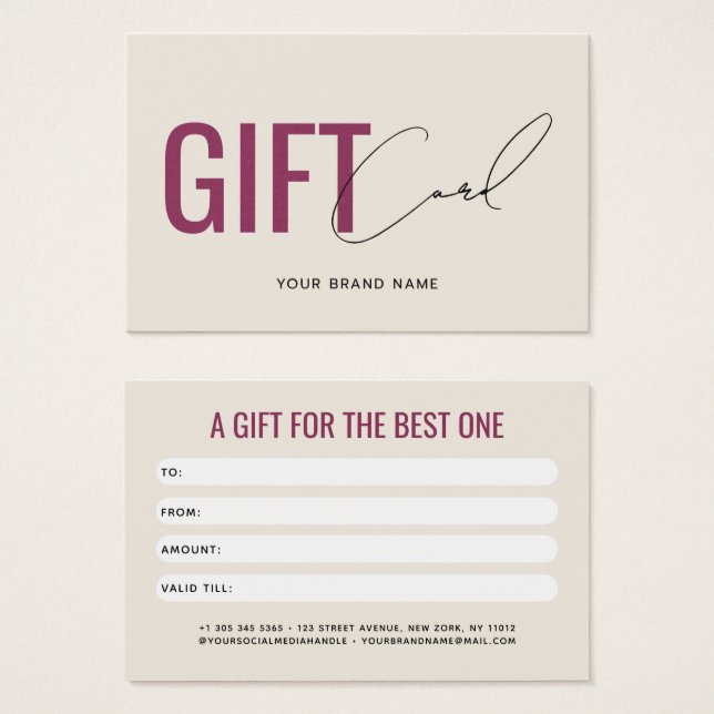 Carte cadeau client moderne professionnelle beige  (Devant & derrière)