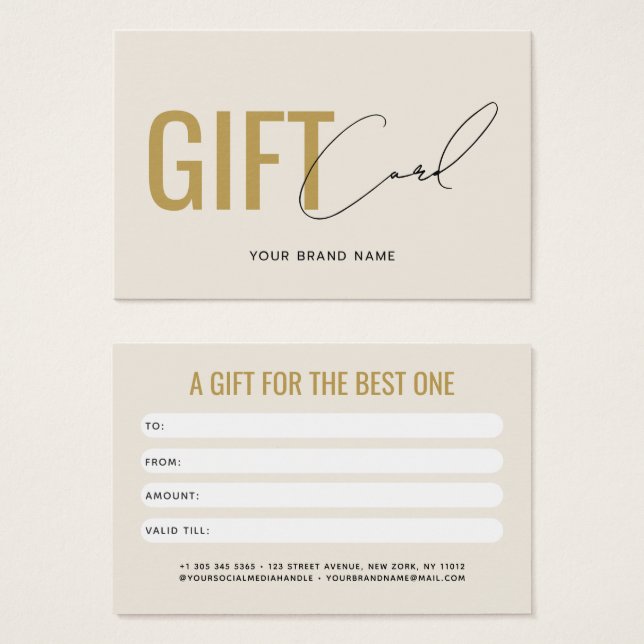 Carte cadeau client or beige professionnel moderne (Devant & derrière)