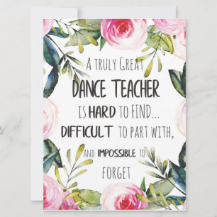 Carte Cadeau d'adieu pour professeur de danse Citation d
