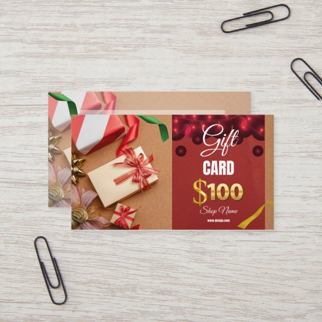 Carte cadeau d'affaires 100 $ (Devant/Arrière en situation)