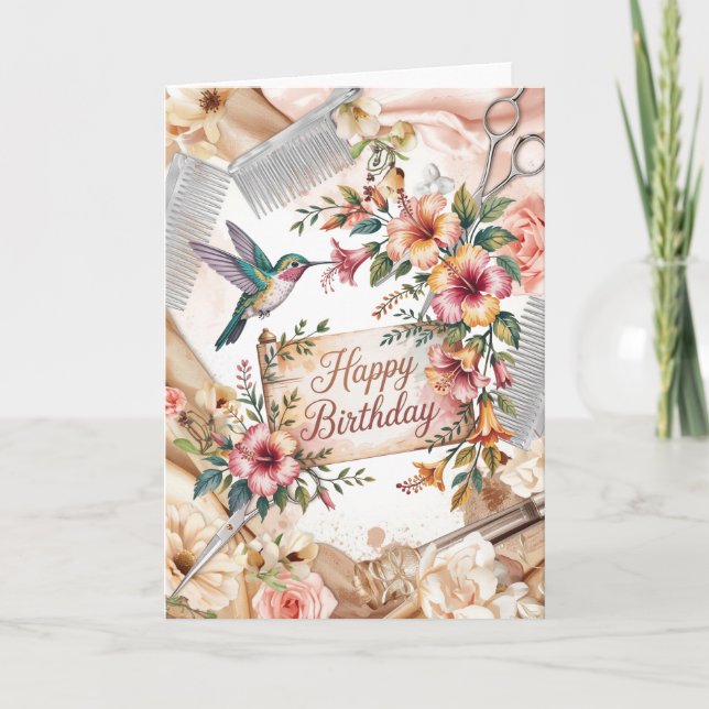 Carte Cadeau d'anniversaire de coiffeur avec ciseaux (Devant)