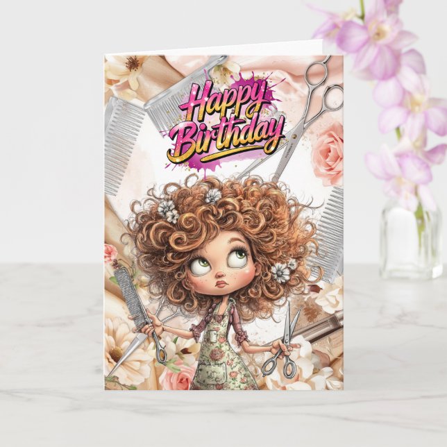 Carte Cadeau d'anniversaire de coiffeur avec des ciseaux (Orchidée)