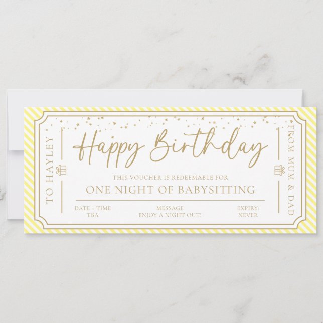 Carte cadeau d'anniversaire Jaune Bébé (Devant)