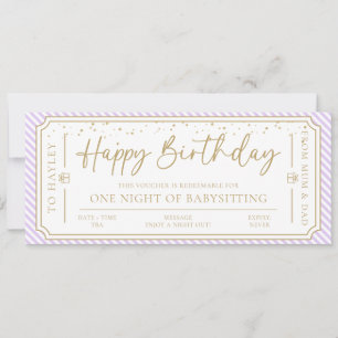 Carte cadeau d'anniversaire pourpre Baby sitting