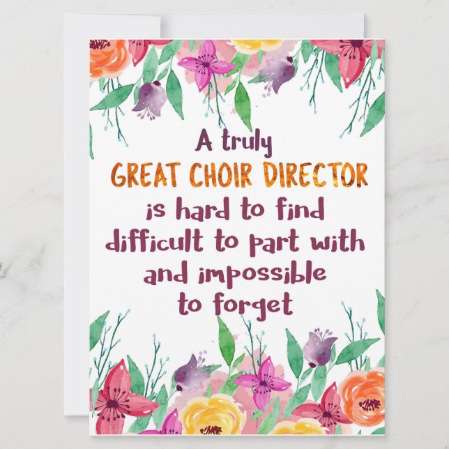 Carte Cadeau d'appréciation pour le directeur de la chor (Devant)