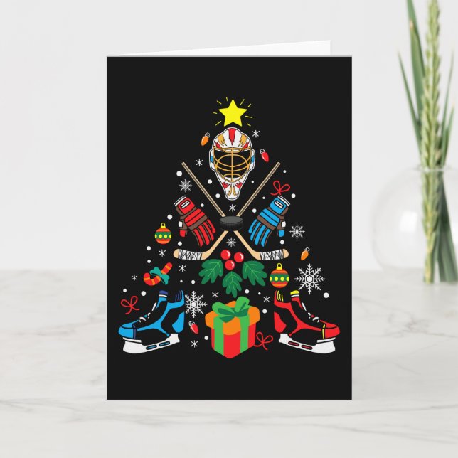 Carte Cadeau d'arbre de Noël de hockey, amateurs de hock (Devant)